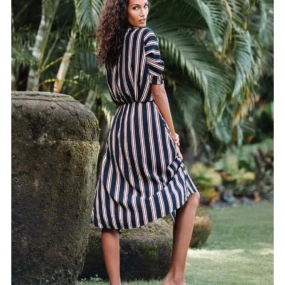 Kaftan Sexy V Neck Striped Midi Dress EUC